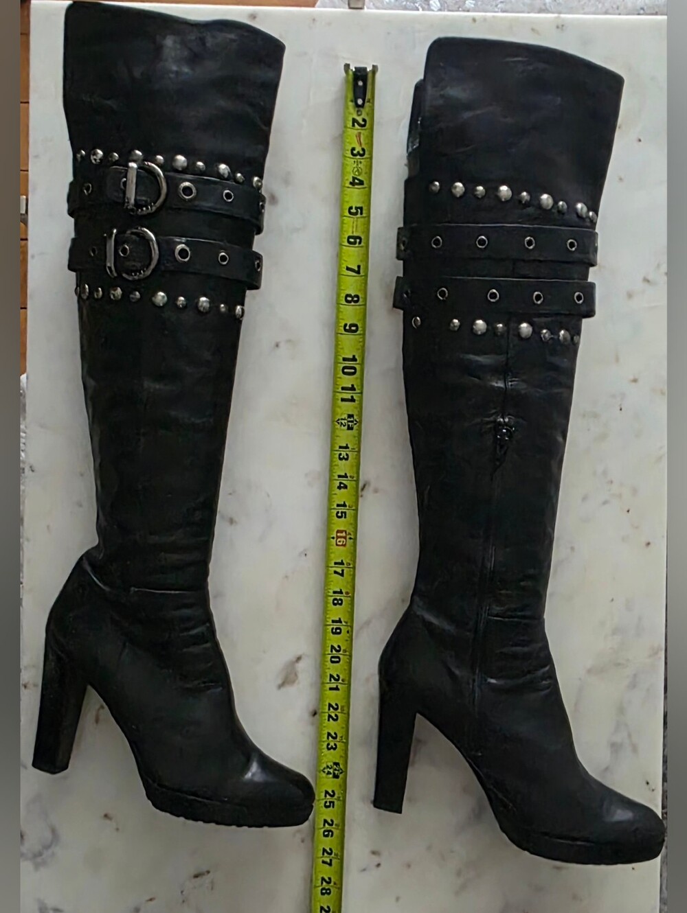 Stuart Weitzman Black Leather Carnaby Over-the-Knee Studded Boots